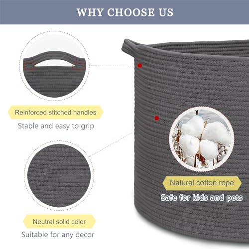 Image of Cotton Rope Basket for Boys Kids, 87L Laundry Hamper, Dark Gray