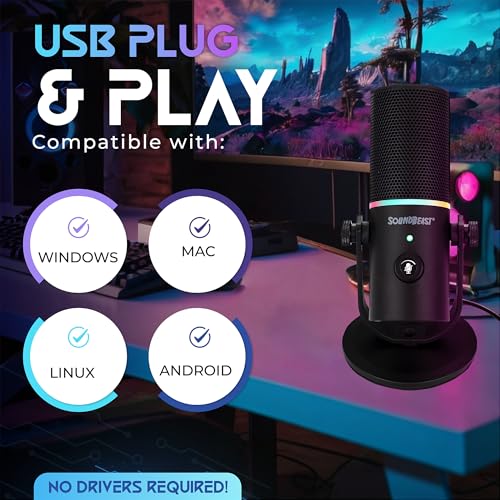 SoundBeast Firebird USB Microphone - with Volume Control, Noise Reduction Mode, RGB Lighting, Headphone Jack - for Gaming, Podcasting, Singing, Video Production, & More - for Computers - Image 6