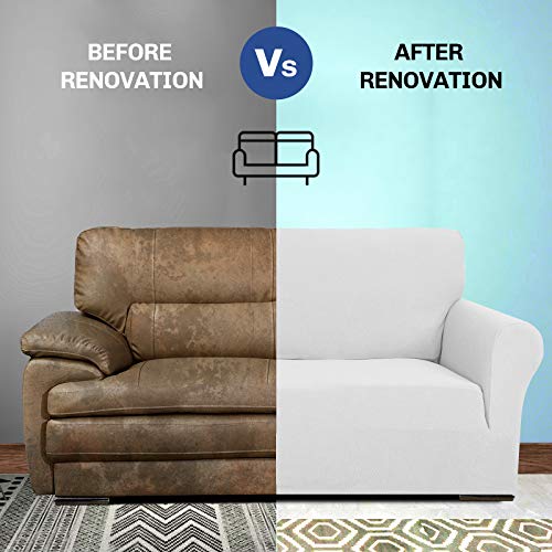 MAXIJIN Creative Jacquard Couch Covers for 3 Seater, Super Stretch Non Slip Sofa Cover for Dogs Pet Friendly 1-Piece Elastic Furniture Protector Sofa Slipcovers (3 Seater, White) - Image 6