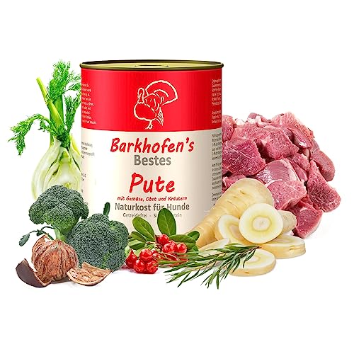 Barkhofen Tiernahrung Nassfutter für Ihren Hund 6X 800g – Hundefutter nass & getreidefrei mit Pute - Hunde Futter in Dosen ohne Getreide