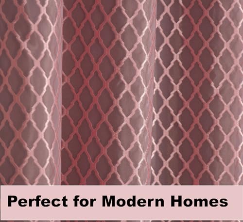 Image of IVAZA Faux Silk Hybrid Designer 100% Blackout Curtain 2-in-1 |Dual-Layer Design with Decorative Mesh Overlay & Tie Ribbon|100% Light Blocking,Thermal Insulated, Door- 7 Feet (Pack of 2) Pink