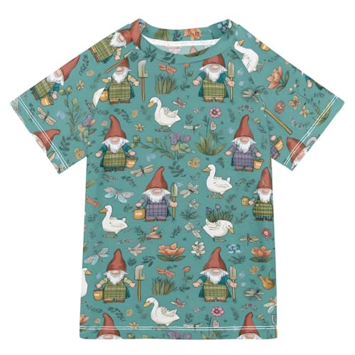 ALAZA Kids Rash Guard Boys Toddler Swim Shirts Short Sleeve Gnome Duck Cute UPF 50+ 3T