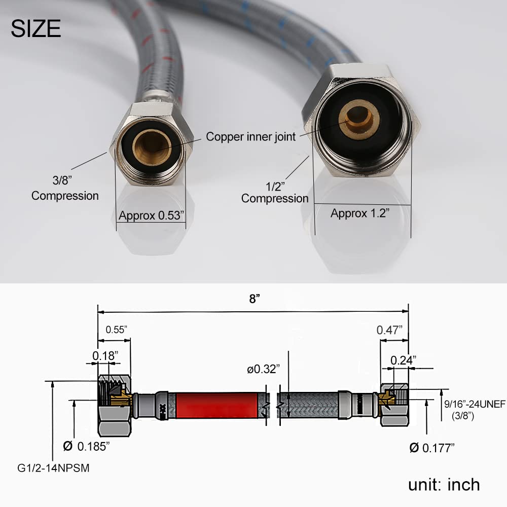 Weirun Faucet Supply Lines 40" Length X 3/8" Comp X 1/2" FIP Faucet Hose Connector Attachment,Kitchen Bathroom Faucet Water Hose For Sink,Toilet Water Supply Line Hose,Outdoor Faucet Sink Hose 2 Pcs