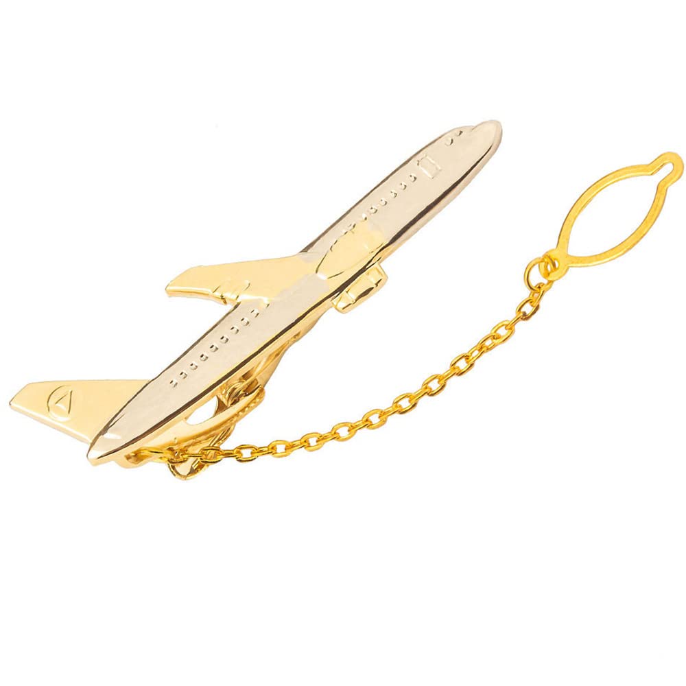 Chamvino 2PCS business men's golden airplane tie clip Metal electroplating High -end men's tie clip