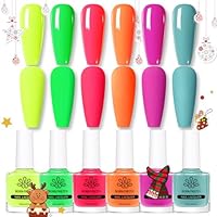 BORN PRETTY Neon Nail Polish Set Hot Pink Green Yellow Orange Fluorescent Nail Varnish Set for Holiday Party Color Nail Polish 6Pcs 10ml