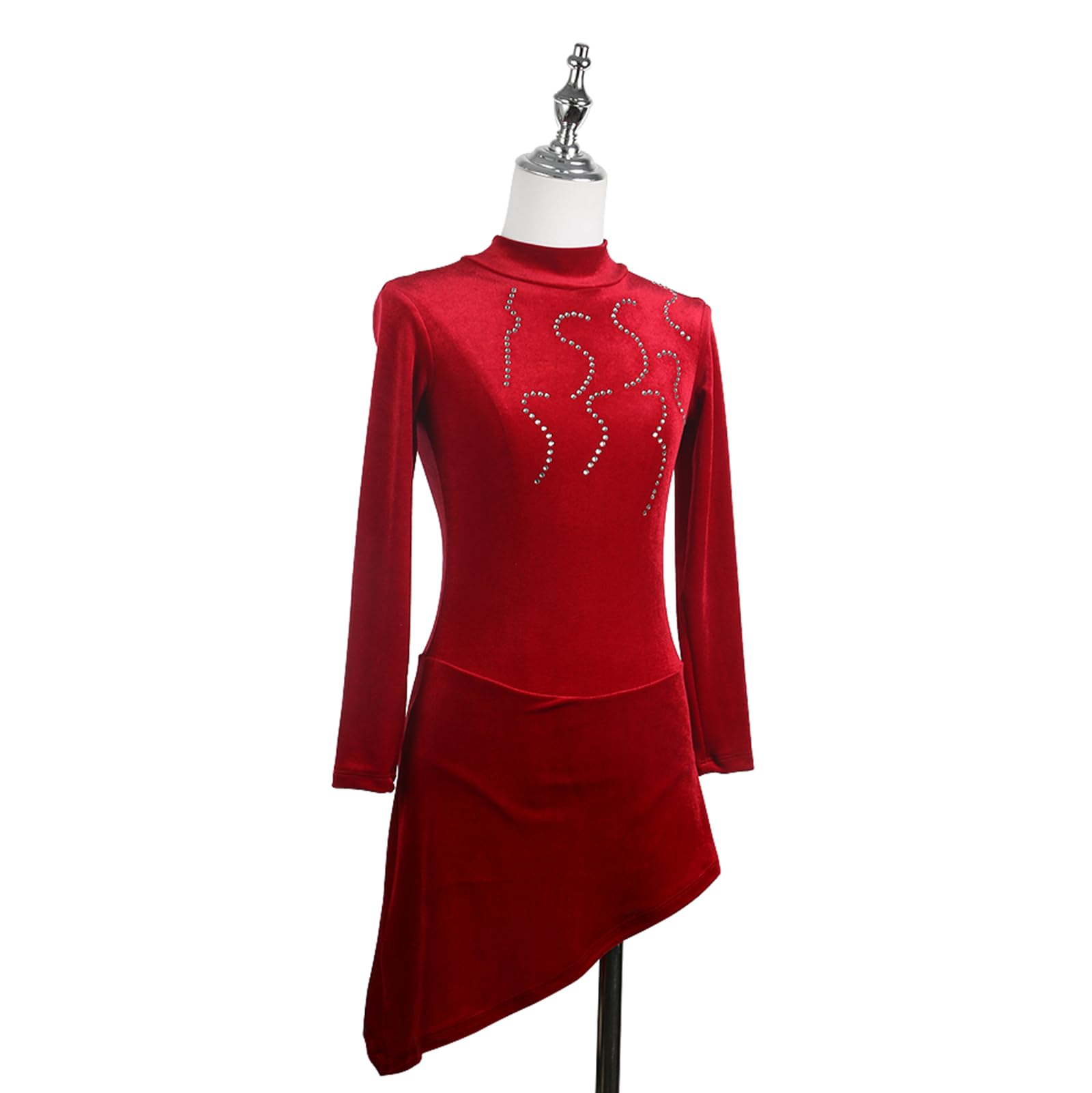 Vestido de Patinaje artístico, Traje de competición de Terciopelo con Diamantes de imitación, Leotardo de Danza de Ballet lírico y Gimnasia, Vestido de Patinaje sobre Hielo (Rojo XXL)