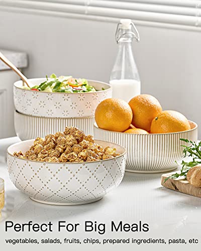 getstar 8-Inch Large Ceramic Salad Bowls Set of 2 - Microwave & Dishwasher Safe Farmhouse Design