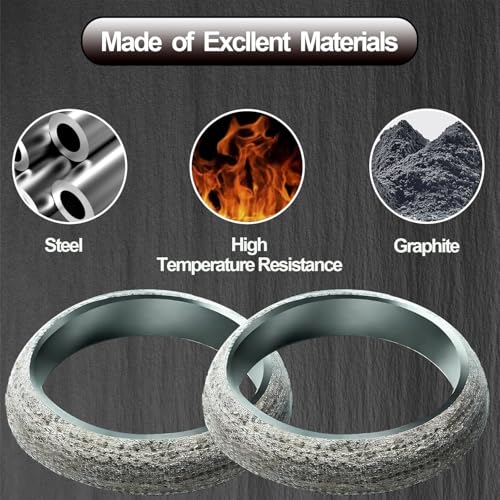 Image of ID 1.77in /45mm Car Exhaust Manifold Gasket, 2Pcs Automotive Exhaust Muffler Gasket, Graphite Muffler Flange Connector Replacement for Most 1-3 /4 inch OD Car Pipes