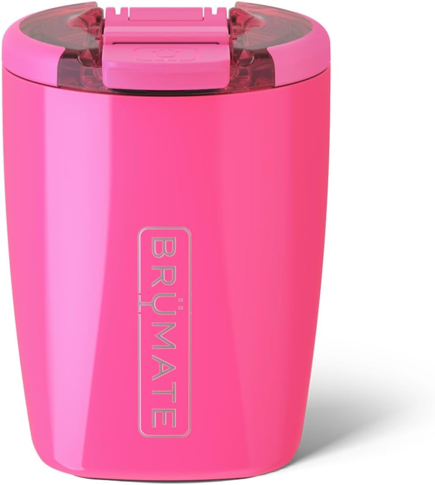 BrüMate Rocks 12oz Insulated Lowball Whiskey Tumbler | 100% Leakproof Locking Lid | Insulated Stainless Steel Whiskey Glass | Perfect For At Home, Camping or Travel | BPA-Free (Neon Pink)