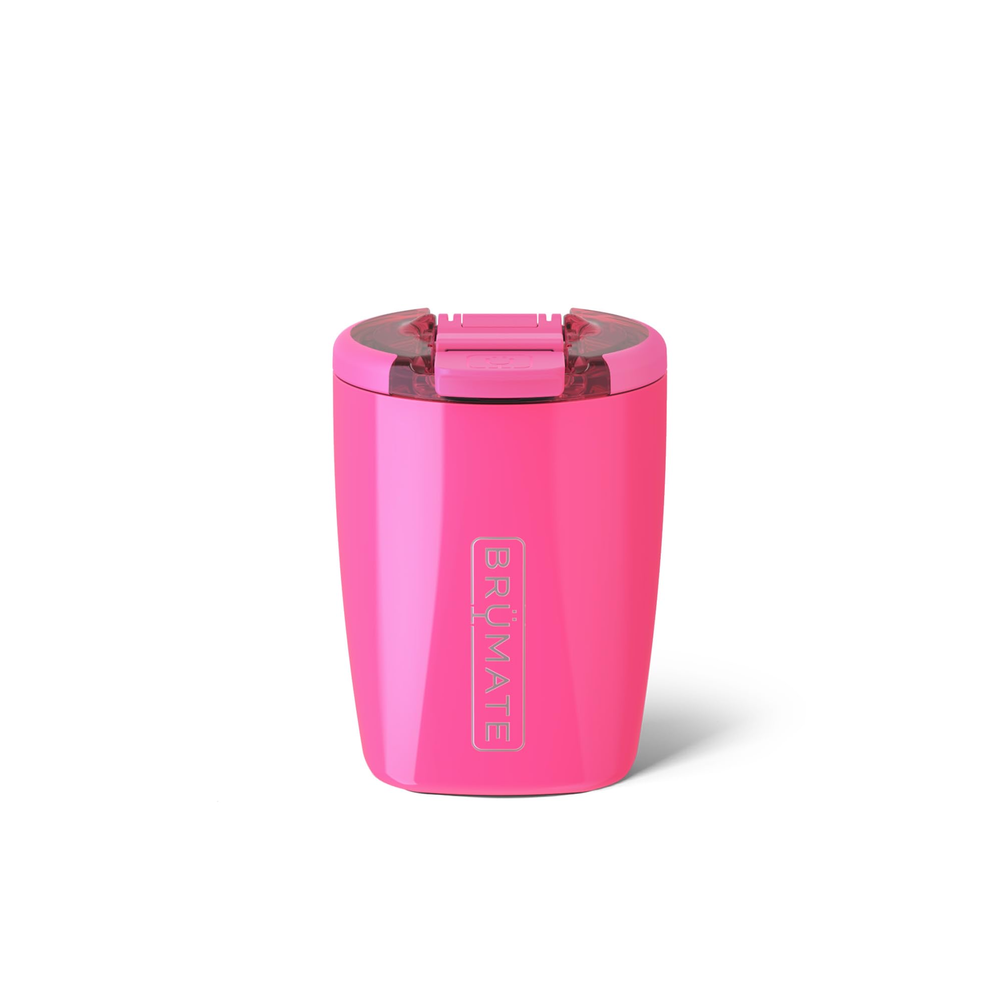 BrüMate Rocks 12oz Insulated Lowball Whiskey Tumbler | 100% Leakproof Locking Lid | Insulated Stainless Steel Whiskey Glass | Perfect for At Home, Camping or Travel | BPA-Free (Neon Pink)