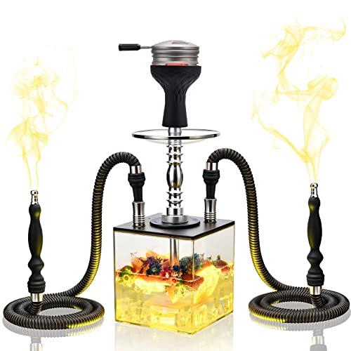 Hookah Set Upgrade Cube hookahs 2 Hose Acrylic Hookah with multicolor led light hookah accessories Hookah tips Silicone hookah Bowl Tongs Hookah Hose Charcoal Holder shisha
