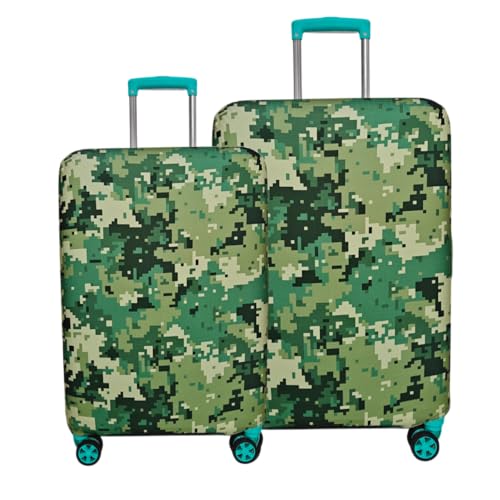 Image of Printed Polyester Suitcase Cover Stretchable Luggage Protector Trolley Bag Cover Travel Accessory (Army Squre Green-S,M)