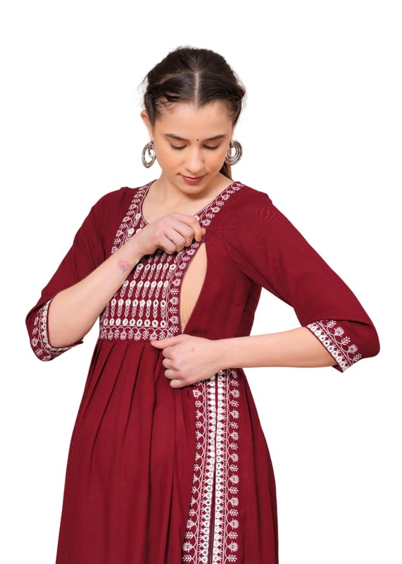Image of JAIPURFAME Maternity Feeding Kurti with Zipper | Cotton Floral Printed Pregnancy & Nursing Dress | Comfortable & Stylish Maternity Wear for Women | Breastfeeding Kurta with Zipper | Soft & Elegant