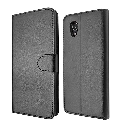 SDTEK Coque Compatible avec Alcatel 1 (2019-2021), Etui Housse Portefeuille Cuir Flip Case Pochette Magnétique (Noir)