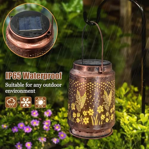 AZEEBOI 2 Pack Solar Lanterns Outdoor Waterproof Hummingbird Lantern Garden Decor Birthday Gifts for Women Mom Grandma Hanging Solar Lights Metal Decoration for Yard, Patio, Backyard, Porch by AZEEBOI - Image 4