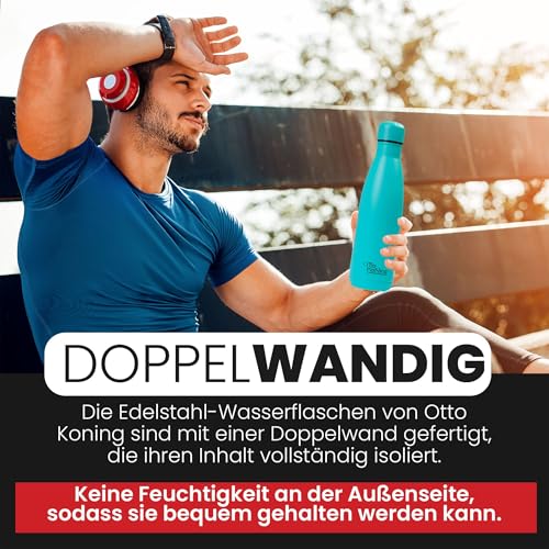Otto Koning Edelstahl Trinkflasche Doppelwandige Vakuumisolierte Thermoskanne. Hält kalte Getränke 24 Stunden und heiße Getränke 12 Stunden. Auslaufsichere Thermosflasche BPA-frei