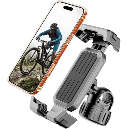 Image of 4rd-Gen Super Easy Install Bike Phone Holder, [1S Quick Lock] Motorcycle Phone Mount Clip, Bicycle Scooter Ebike Handlebar Holder Clamp fit Large Phone Case, Phone Mount for 4.7''-7'' Cell Phones