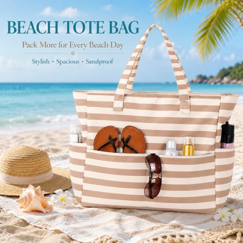Image of LEDAOU Beach Bag Waterproof Sandproof Women Beach Tote Pool Bag with Zipper for Swim Gym Grocery Travel with Wet Pocket | Sandproof