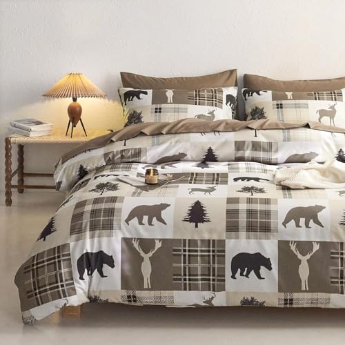 Wake In Cloud - Rustic Comforter Set, Cabin Christmas Lodge Western Country Bear Deer Moose Woodland...
