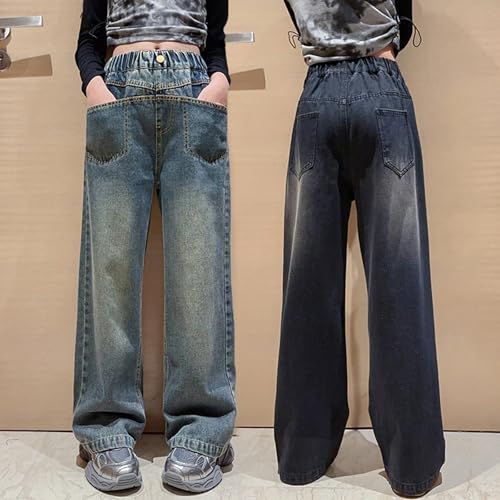 Girls Baggy Wide Leg Jeans Streetwear Elastic Waist Denim Pants Teens Casual Straight Trousers with Pockets Clothes3
