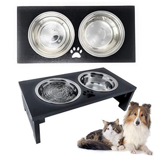 Research Labs Modern & Elegant Bamboo Elevated Small Dog Bowls / Cat Bowls. Durable & Beautiful Raised Pet Feeder Bowl…