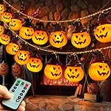 Abkshine Battery Operated Halloween Lights, LED Pumpkin Decorations Indoor, Jack-o-Lantern String Lights for Halloween Garland Wreath Decor Party Front Door Porch Fireplace Decoration
