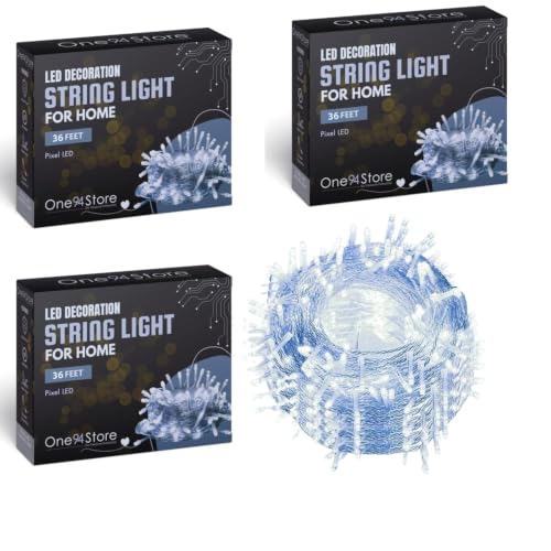 Image of One94Store LED Pixel String Light Pack of 3 - 36 Ft Copper Wire Fairy Lights, Bright White Decorative Lights for Diwali Decoration, Home Decor, Pooja, Festival, Christmas, Wedding & Party