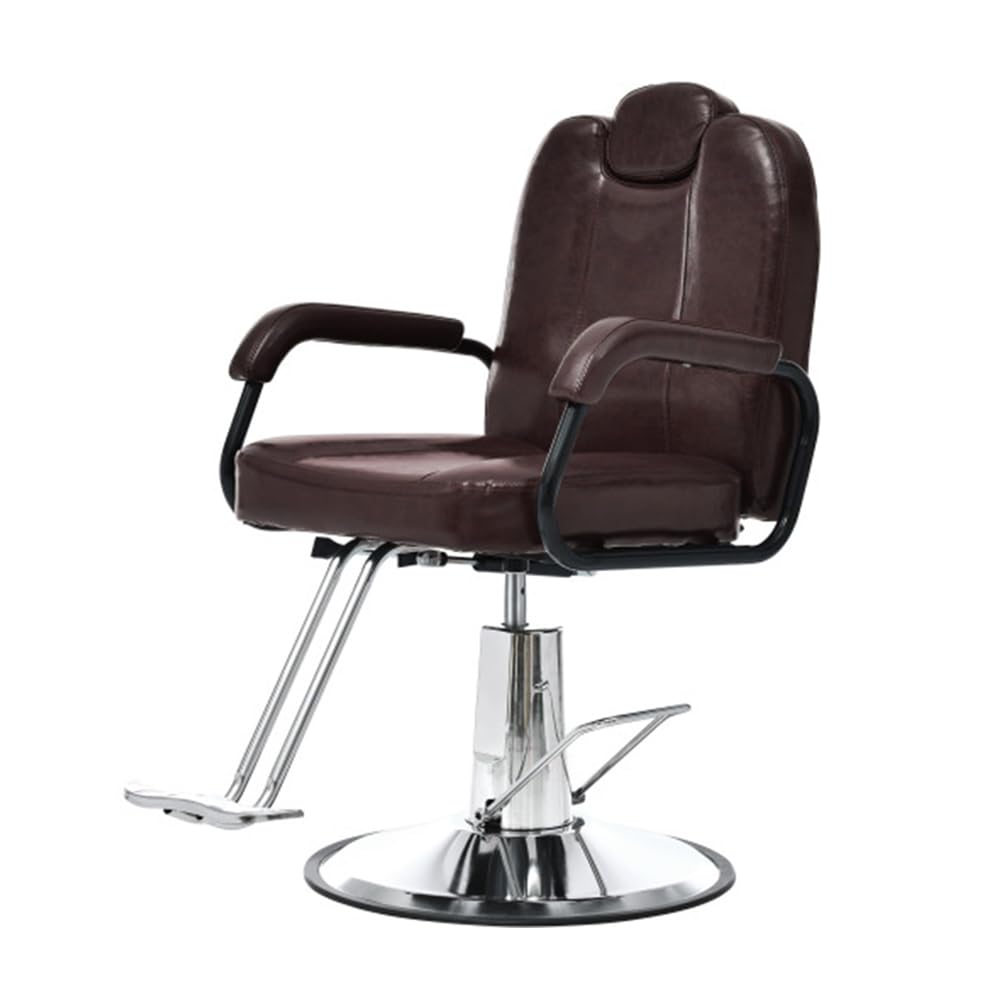 Fauteuil de barbier inclinable de Luxe avec Pompe Robuste pour équipement de Spa de Salon de beauté, capacité de 400 LB, Dossier Confortable, Base à Disque Robuste, Marron