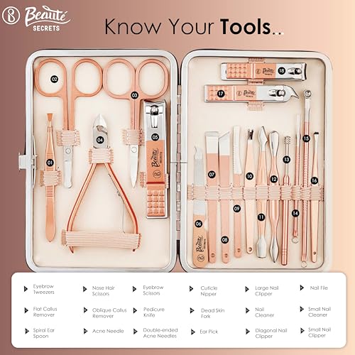 Beauté Secrets Manicure Kit, pedicure tools for feet, Nail Clipper, Manicure Pedicure kit for women and Men, 18 Pieces,Perfect Gifts for Women and... - Image 3