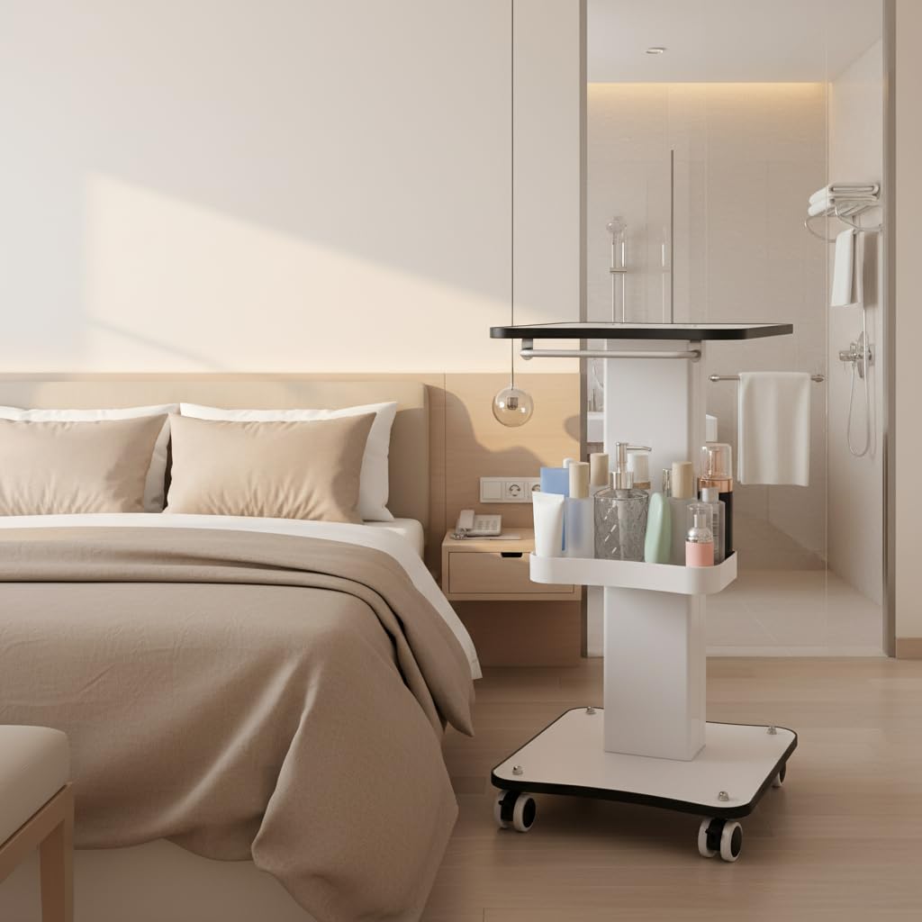 Chariot Roulant Blanc Médical Coiffure, Table Roulante avec Poignée Ergonomique, Support Matériel 2 Plateaux, roulettes 4 Dont 2 Freinées, Charge 40kg, pour Salon Hôpital Laboratoire, 34x38x69cm