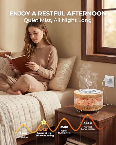 Essential Oil Diffuser with Himalayan Salt Lamp, 350ml Ultrasonic Aromatherapy Humidifier, 7 Colors LED Light, Timer & Auto Shut-Off for Home Bedroom Office Spa Yoga - Image 6