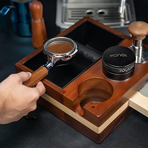 4 In 1 Espresso Knock Box, Codogoy 58Mm Coffee Accessories Organizer Box Compatible With 58Mm Espresso Distributor Coffee Tamper Portafilter Tamping Holder And 1.5L Knock Box Walnut Base #TOP6