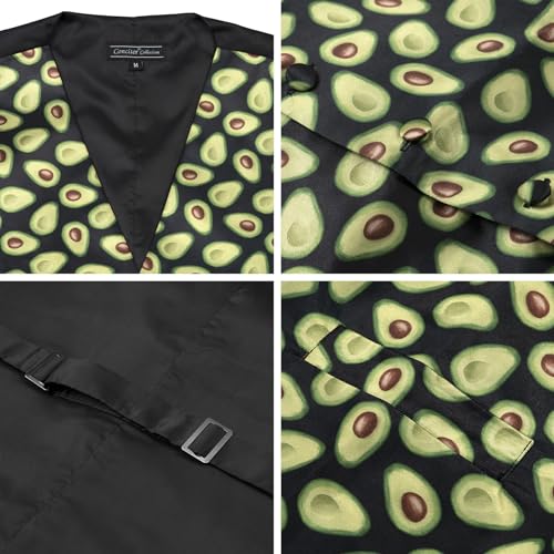 Men's Dress Vest AVOCADO Pattern Design with Black Background. Guac Aguacate Mens BOW Tie and Hanky Set4