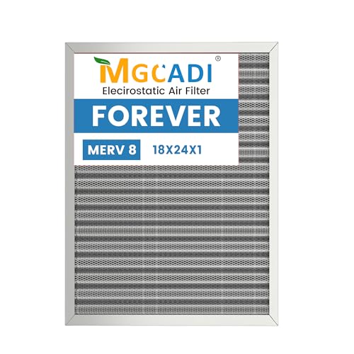 24x18x1 HVAC Furnace Air Filter, Lasts a Lifetime, Washable, the Last HVAC Filter You Will Ever Buy, Breathe Safely at Home or in the Office,Merv 8 (Actual Size:17.44x23.46x0.82 Inch)