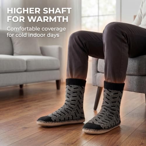 Image of Cozylook Mens Slippers Soft Sole Non Slip Fleece Lined Slipper Socks | High shaft knit upper, warm sherpa interior, cushioned underfoot comfort, grippy bottom for winter home, dorm and travel