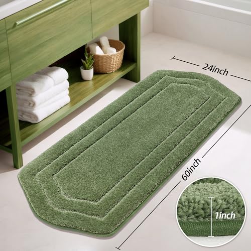 Tapis de bain vert pour salon et chambre format long en microfibre douce 152 cm