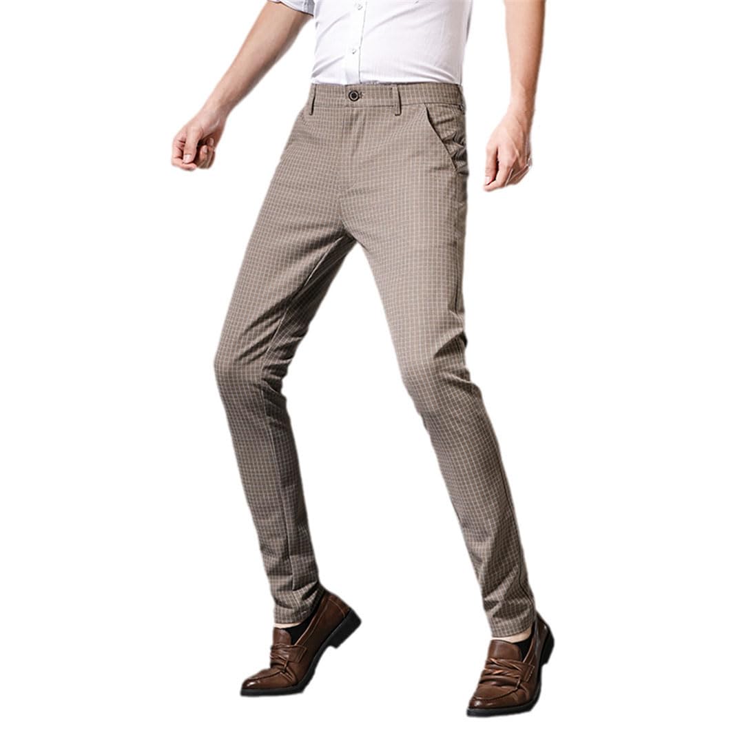 Vogrtcc Pantaloni da Abito Scozzesi Estivi da Uomo Pantaloni Lunghi Casual da Lavoro Dritti Elastici