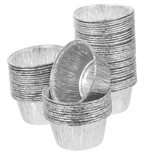 Homoyoyo 100 Piezas Moldes Desechables de Aluminio para Tartaletas de Huevo Unidades Resistentes al Horno y Congelador para Pasteles Flanes y Postres Caseros