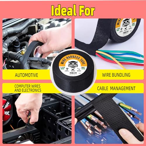 Image of Breliter Wire Harness Tape - 2Pack High Temp Wiring Harness Self-Adhesive Auto Electrical Cable Fixed Tape Noise Damping Protection Insulation Tape - 1-1 /4 Inch Wide 100 Feet Long Total