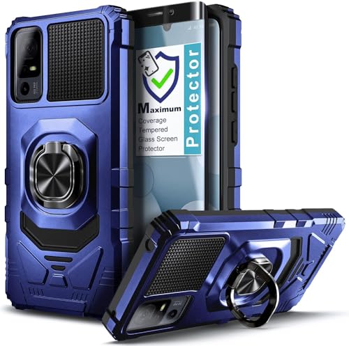 NZND Case for TCL 40 XE 5G with Tempered Glass Screen Protector (Maximum Coverage), Full-Body Protective [Military-Grade], Magnetic Car Ring Holder Case Cover (Green)