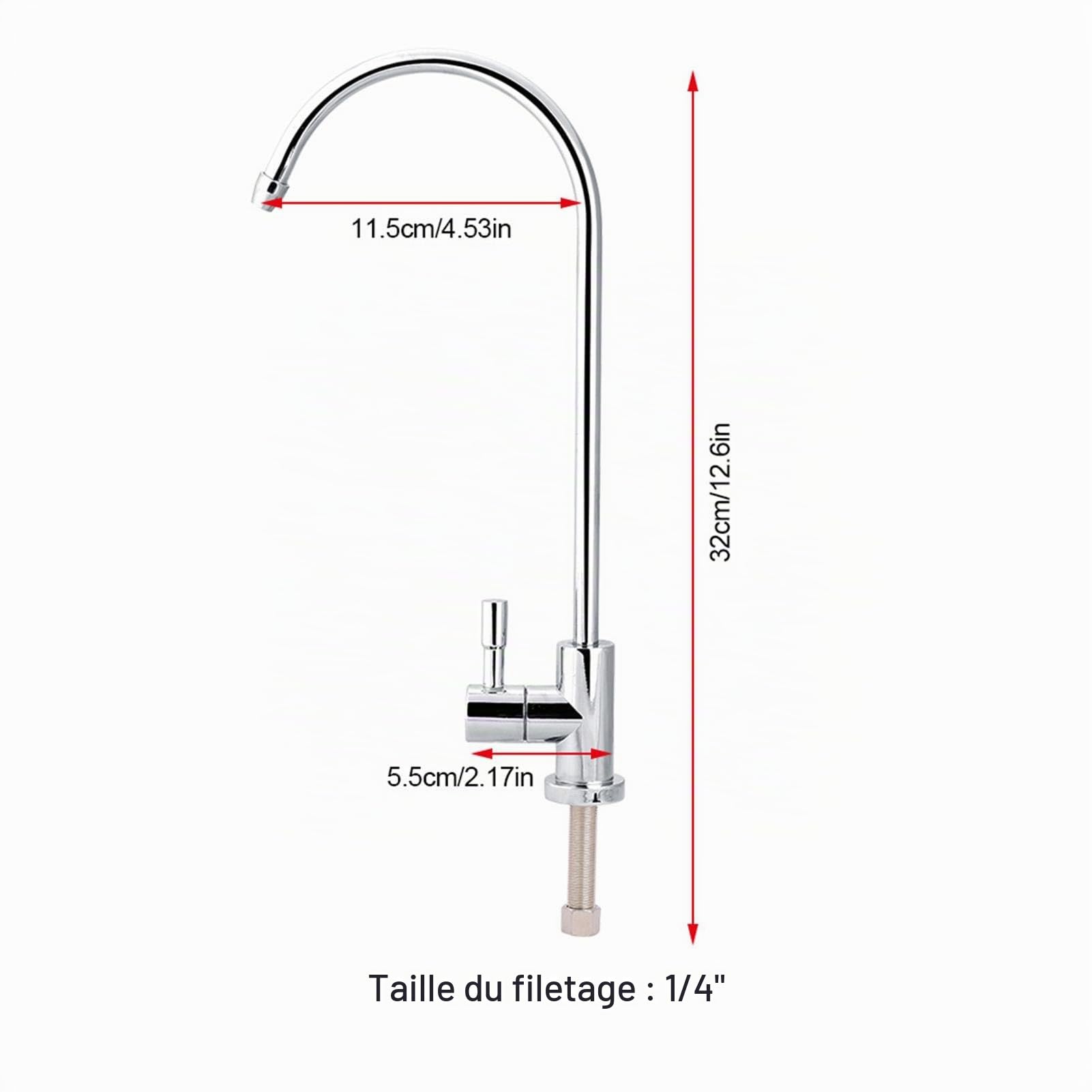 Robinet de Filtre à Eau Inox 1/4", 360° Pivotant pour Osmose Inverse Sous Évier