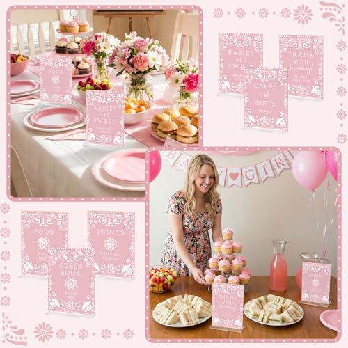 Image of Vercraft 6 Pcs Cielito Lindo Baby Shower Table Decoration Mexican Fiesta Papel Picado Thank You Acrylic Sign 6 x 8 Inch Pink Cielito Lindo Centerpieces with Stand Mexican Party Decoration