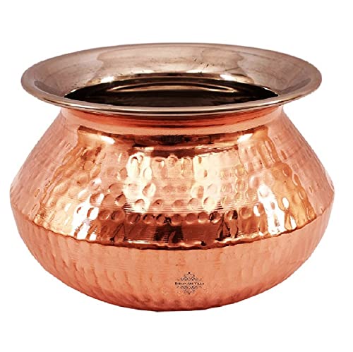 Indian Art Villa Steel Copper Hammered Design Punjabi Handi, Tableware & Serveware Item For Home, Hotel & Restaurants, Volume- 95 Oz