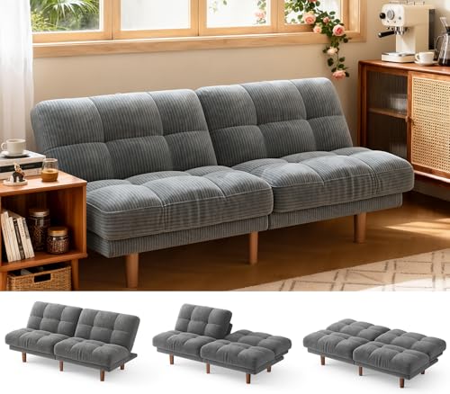 AMADA HOMEFURNISHING 65' Futon Sofa Bed, Convertible Futon Couch with Adjustable Backrest, Ergonomic...
