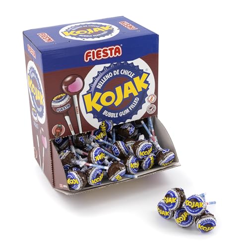FIESTA Kojak Caramelo con Palo Sabor Cola Relleno de Chicle - Caja de 100 unidades