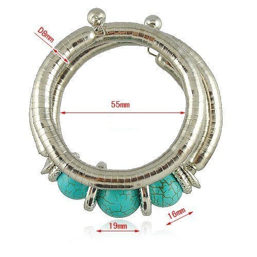 Image of Bold N Elegant Silver Snake Multilayer Turquoise Stone Tibetan Boho Bead African Ethnic Bangle Handcuff Bracelet for Women