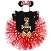 Tenue 2 Ans 2e Deuxième Anniversaire Fille Bébé Costume de Minnie Mouse Tutu Set Manche Courte Body Barboteuse Jupe Tutu à Pois Oreille Bandeau Carnaval Cosplay Cérémonie Photographie Noir + Rouge