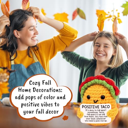 Image of Positive Crochet Taco Christmas Birthday Gifts for Women Men Self Care Card Teacher Back to School Fall Decoration for Home Adult Kids Son Mom Dad Daughter Sister Friend Coworkers Inspirational Gift
