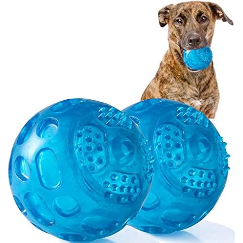 PJDH 2 Packs Dog Ball Toys for Dog 3.2 Inches Indestructible Dog Fetch Ball Kong Squeaky Ball for Training Playing, Blue+Blue Cover