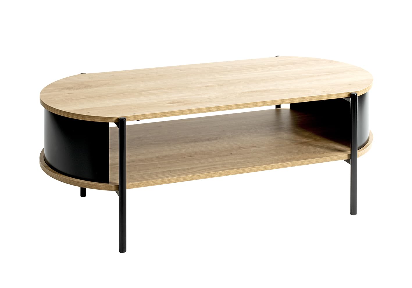HAKU coffee table, oak, black, metal, chipboard. Dimensions: W 100 x H 37 x D 54 cm. Style: Modern